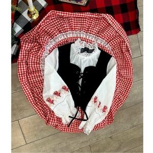 Vintage 70s Prairie Gingham Velvet Dress Cottage Core Women’s XS/Girls XL